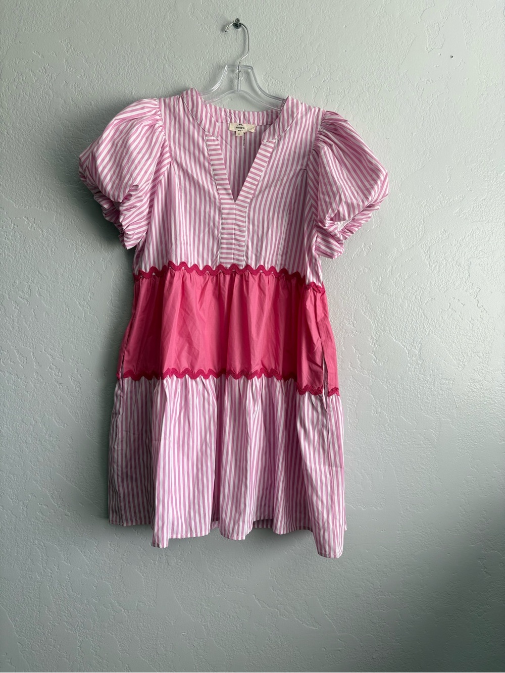 ❤️NEW entro Pink Striped Tiered Dress with Hot Pink Band
